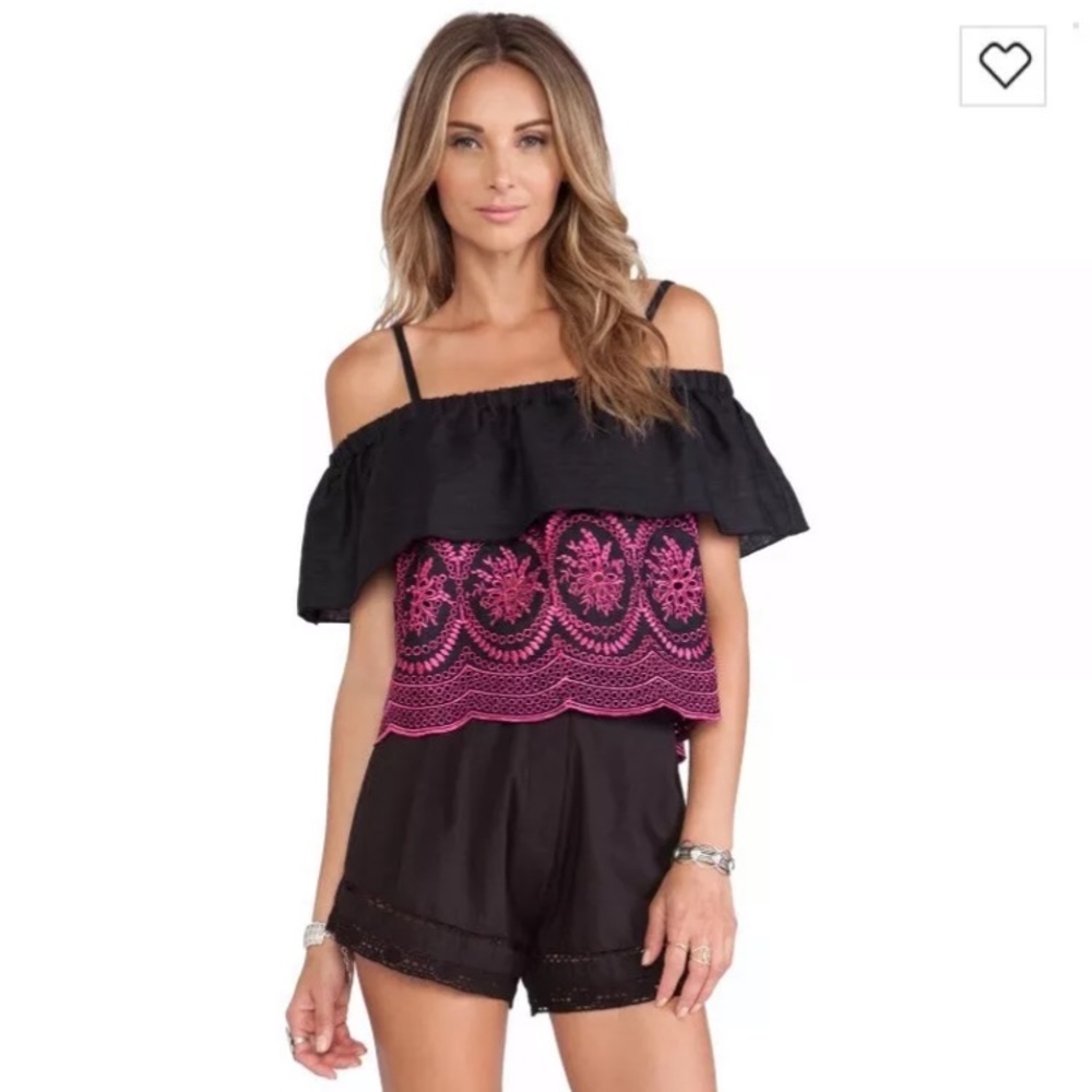 TULAROSA 'Tally' Eyelet Ruffle Top Black Fuschia